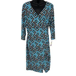 INC International Concepts Geo Synthesis Sheath Dress PM Petite Medium Blue New
